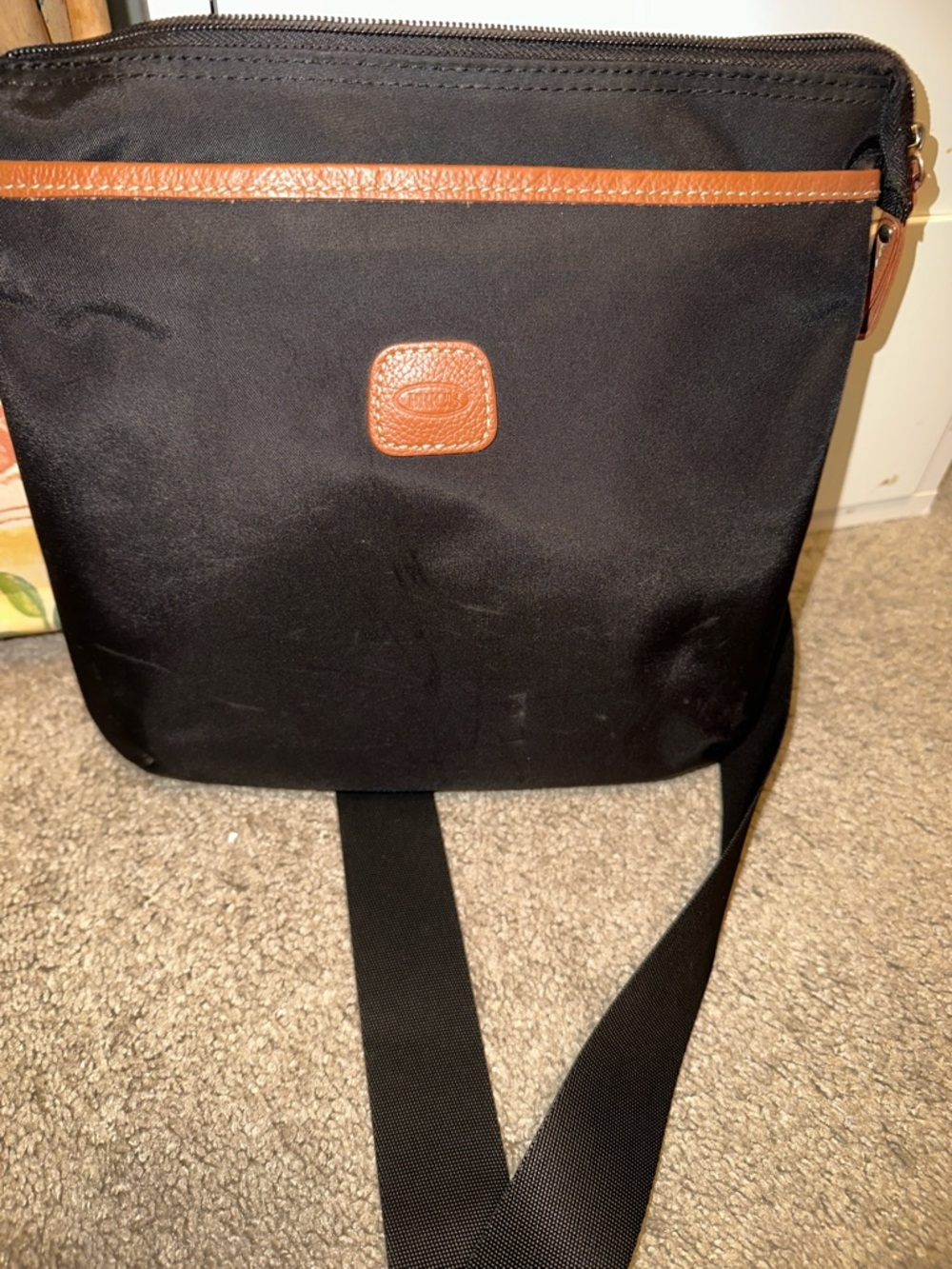 Bric's Black Crossbody with Brown Leather Trim